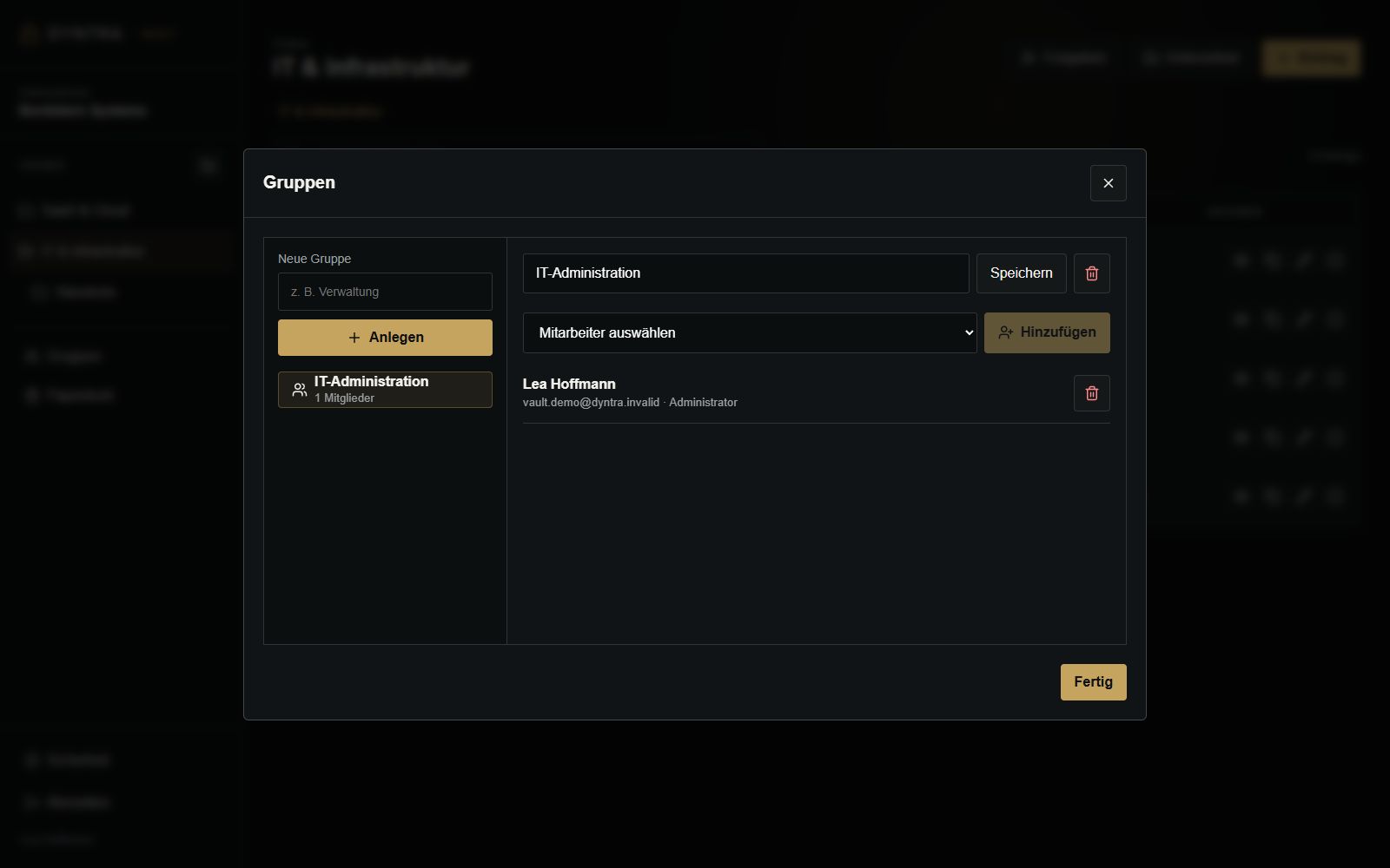 Gruppenverwaltung in DYNTRA Vault